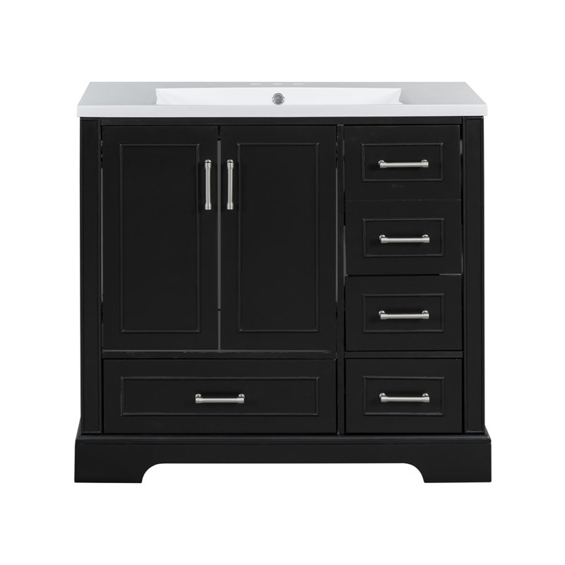 Ensemble de meuble-lavabo traditionnel 36 po avec lavabo en résine, Noir, noir, noir, noir