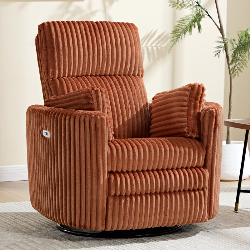 Elegant Swivel Rocker Power Recliner With Customizable Cushions For Maximum Comfort, Orange