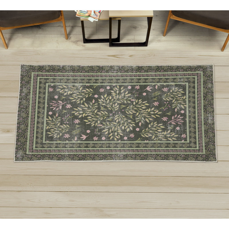 Calee Leaves High Density Long Fiber Poly Threads Decorative Area Rug Carpet, Runner 2' x 5'