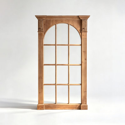 French-Style Vintage Distressed Cedar Wood Carved Mirror With Full Frame