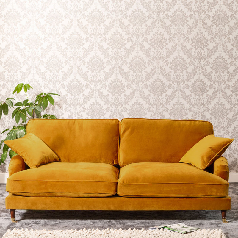 Fabiola Velvet Sofa, 3, Mustard