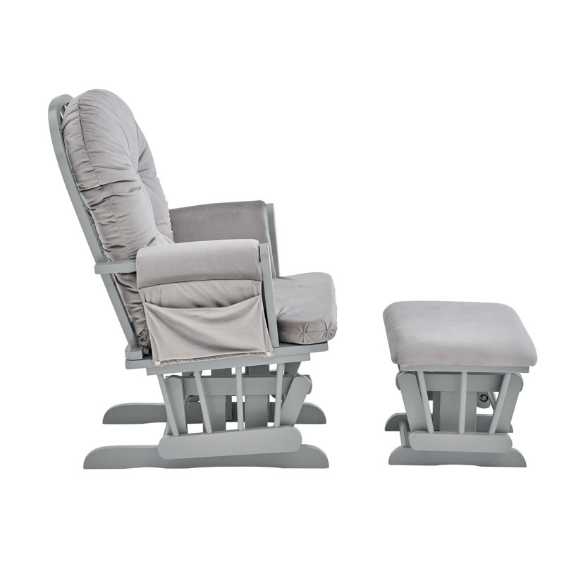Cleo Wooden Glider and Ottoman, Gray Polyester, Gray Wood
