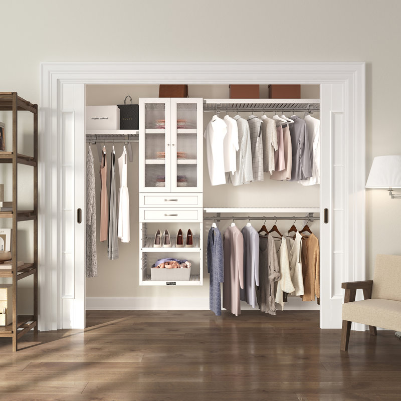 Système d'organisation en bois massif avec 2 tiroirs et portes en verre John Louis Home