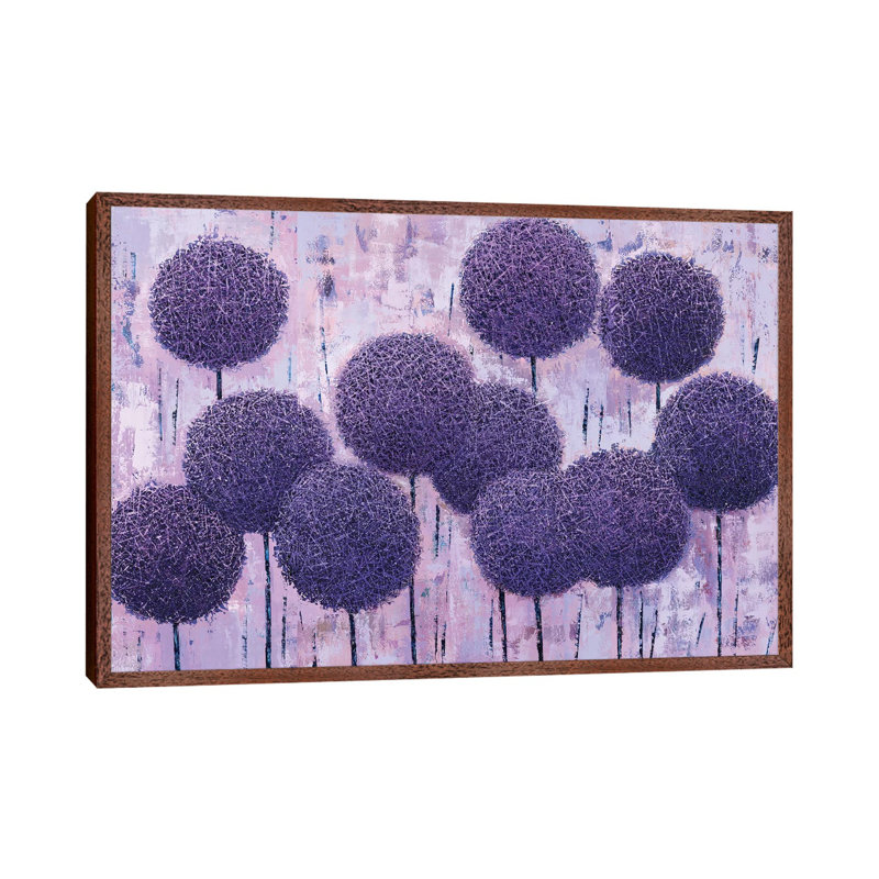 Purple Geometry Triptych by Olena Bogatska - Painting on Canvas, Classic Wood Framed Canvas, 101.6cm H x 152.4cm W x 3.81cm D
