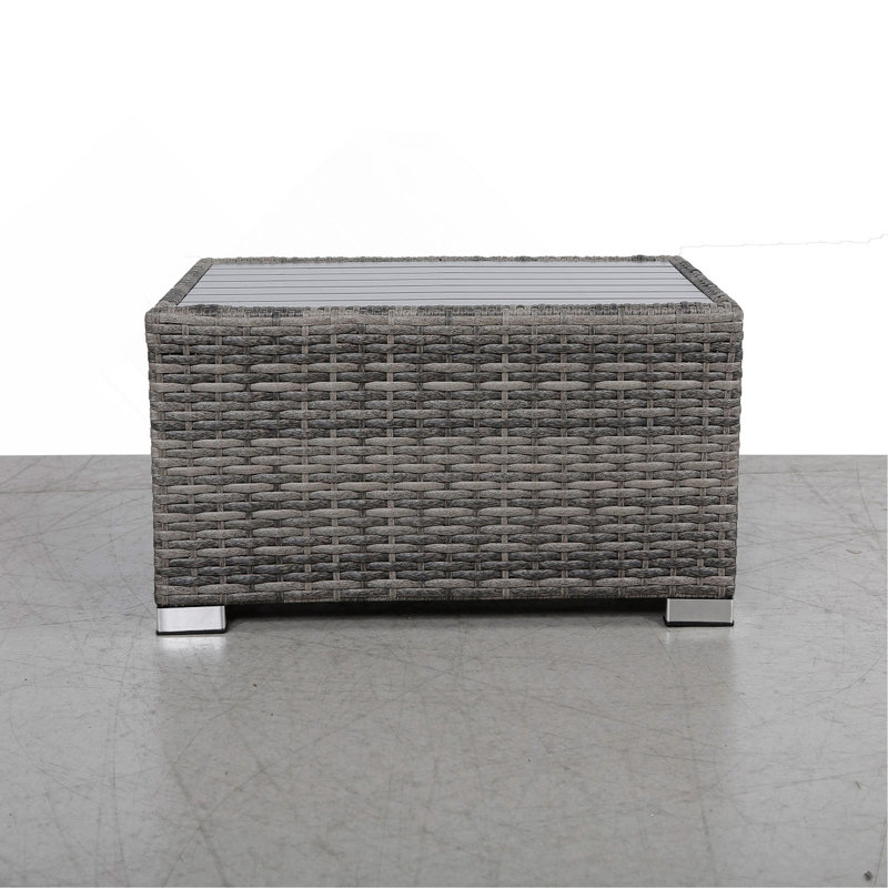Table d'appoint à lattes mixtes grises avec plateau en aluminium - entièrement assemblée