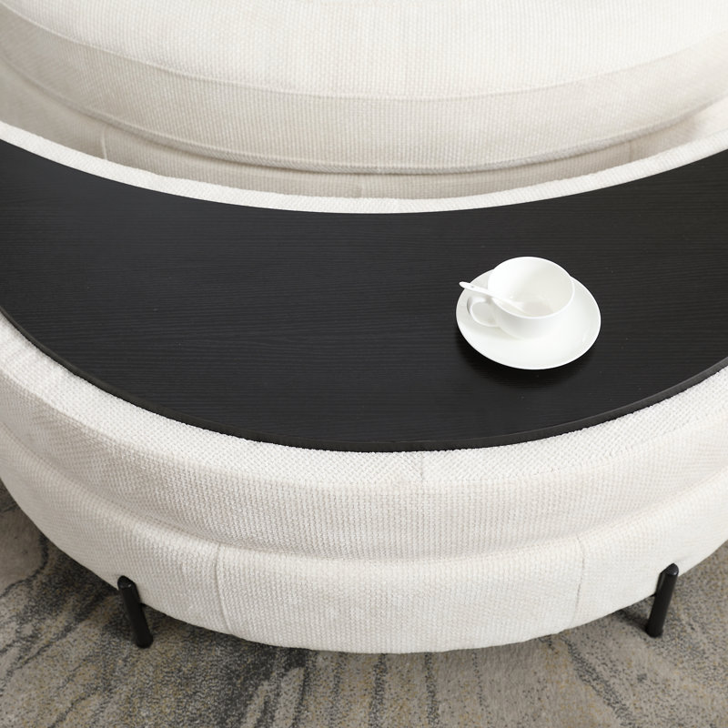 Grand repose-pieds rembourré avec rangement demi-lune, Chenille beige