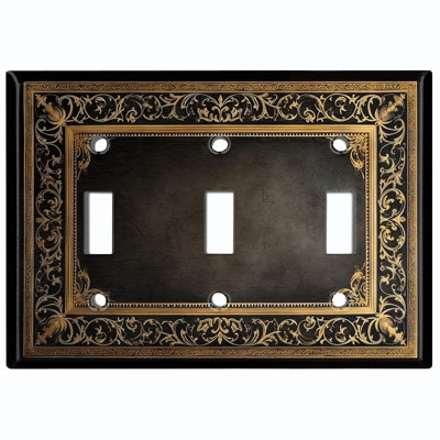 Couvercle de plaque d'interrupteur en métal; Bascule à 3 bandes standard des États-Unis - image imprimée d'un cadre floral décoratif