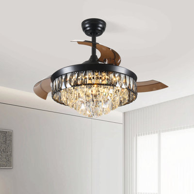 Ventilateur de plafond de 42 po avec ventilateurs de plafond rétractables avec lumières et télécommande 6 vitesses et 3 lumières DEL modifiables en cristal pour la salle de séjour
