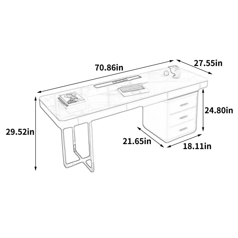 Nathan Computer Desk, 29.52" H x 70.86" W x 27.55"  D