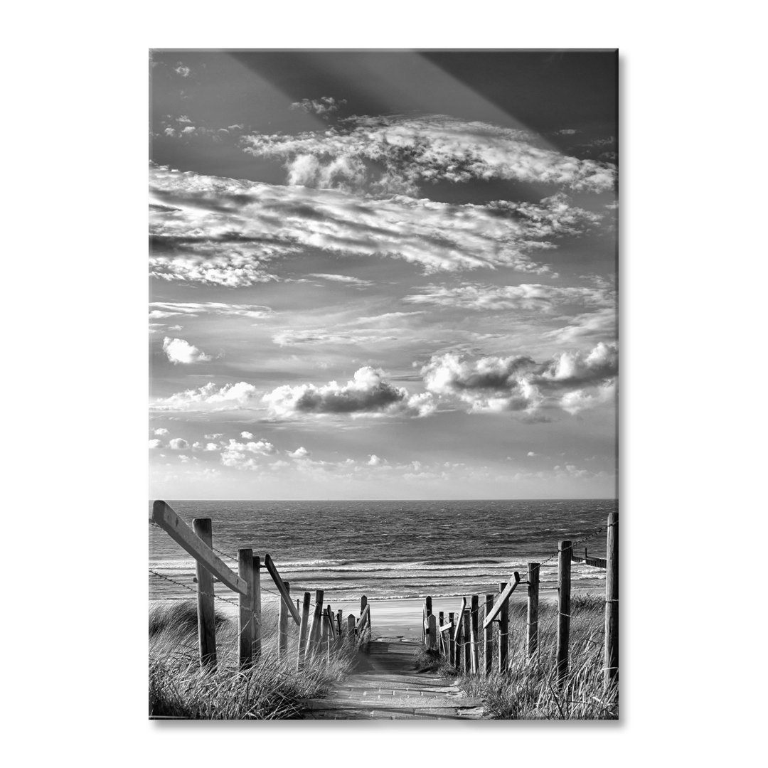 Glasbild | Wandbild Auf Echtglas | Weg Zum Strand Am Meer | 2 Schwarz-Weiss LFy12108