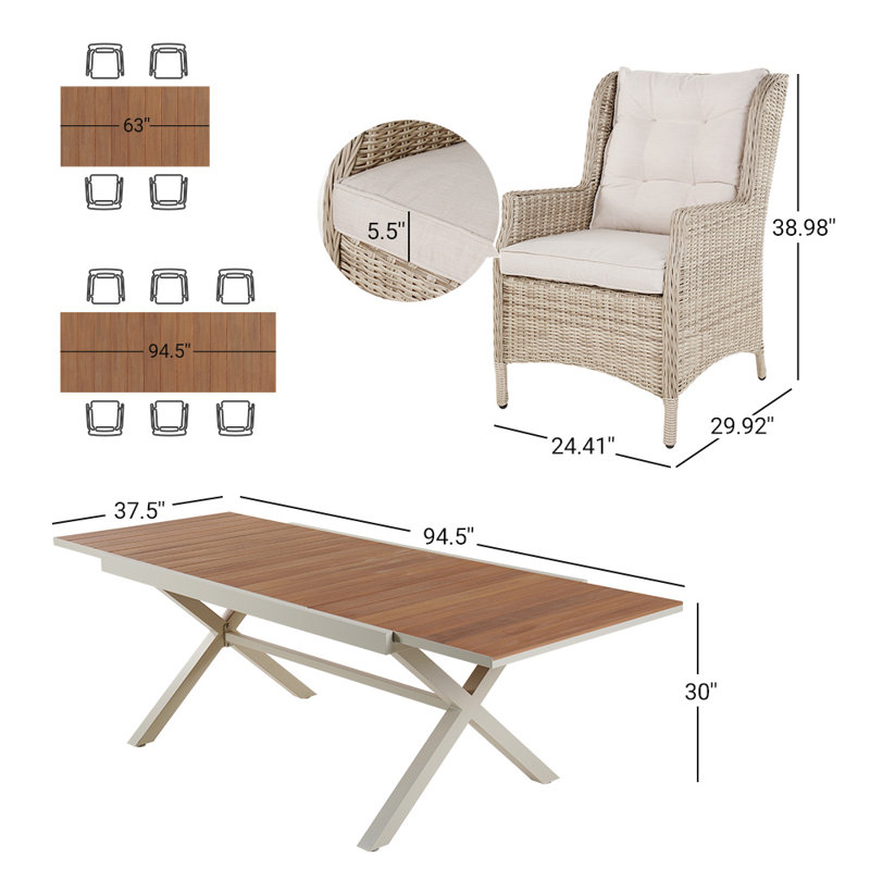 Table de salle à manger extensible chauffée en aluminium avec chaises