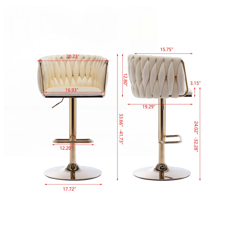 Chrome Footrest and Base Swivel Height Adjustable Mechanical Lifting Velvet + Golden Leg Simple Bar Stool, Ivory