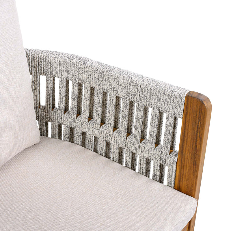 Chaises de salle à manger d'extérieur en bois d'acacia avec coussins lavables imperméables et capacité de 400 lb, Gris