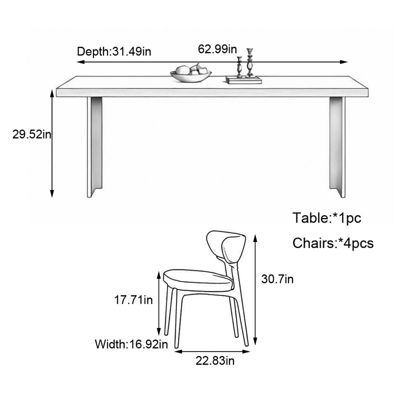 Table de salle à manger et table rectangulaire Cave, H 29,52 po x L 62,99 po x l 31,49 po