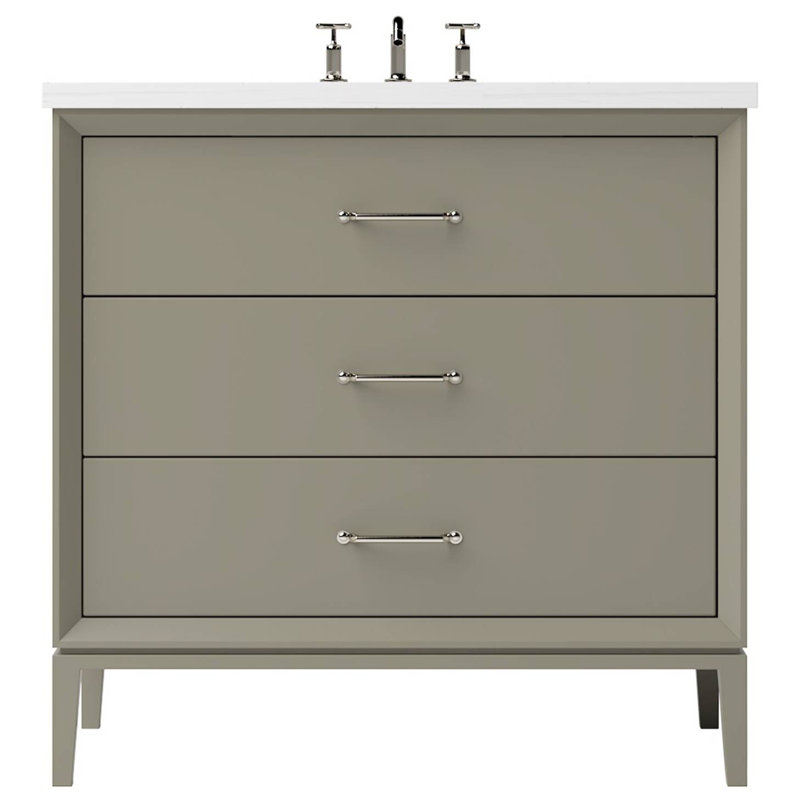 Meuble-lavabo simple à trois tiroirs Alexandra, 42", Olive française, Nickel satiné