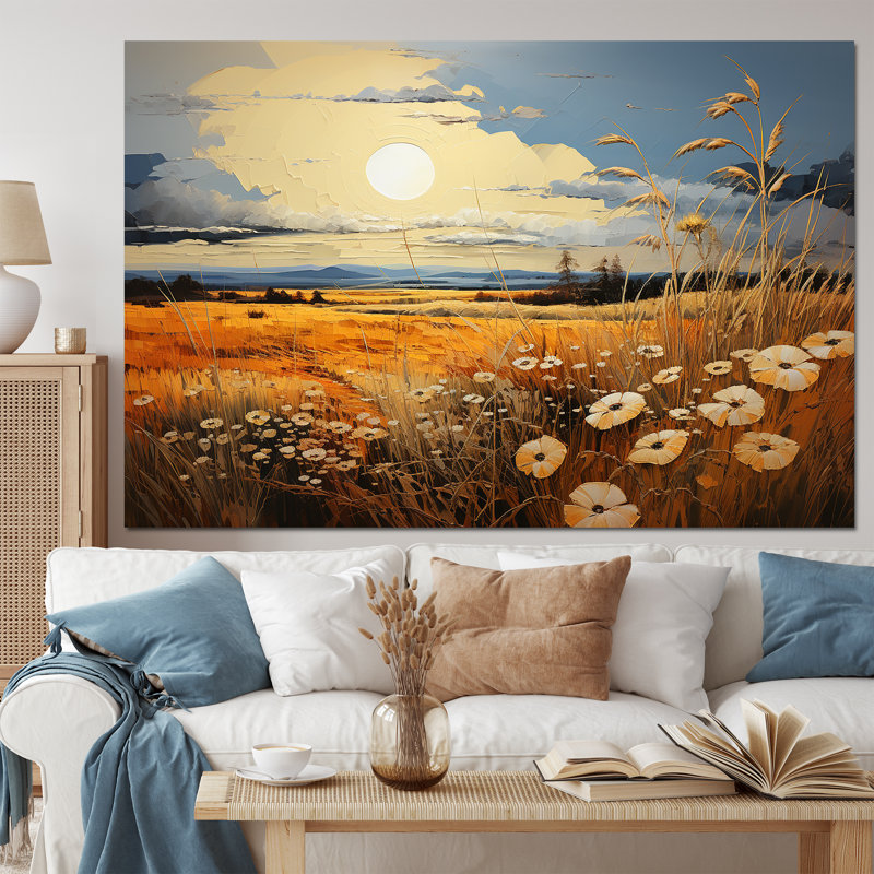 «Yellow Blue Prairies Whispers Patchwork II», art mural sur toile