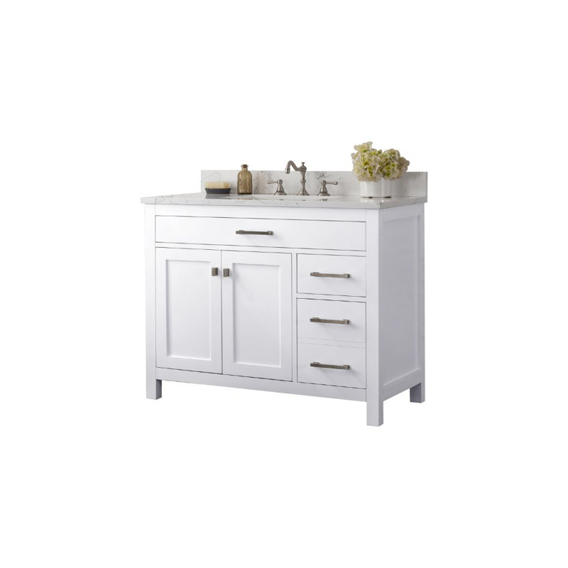 Ensemble de meuble-lavabo simple 42 po Ajhane, Blanc / nickel brossé