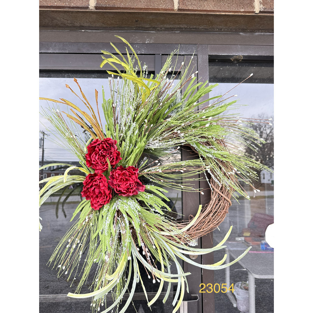 28" Winter Christmas Berry Peony Front Door Wreath The Holiday Aisle® Wreath 