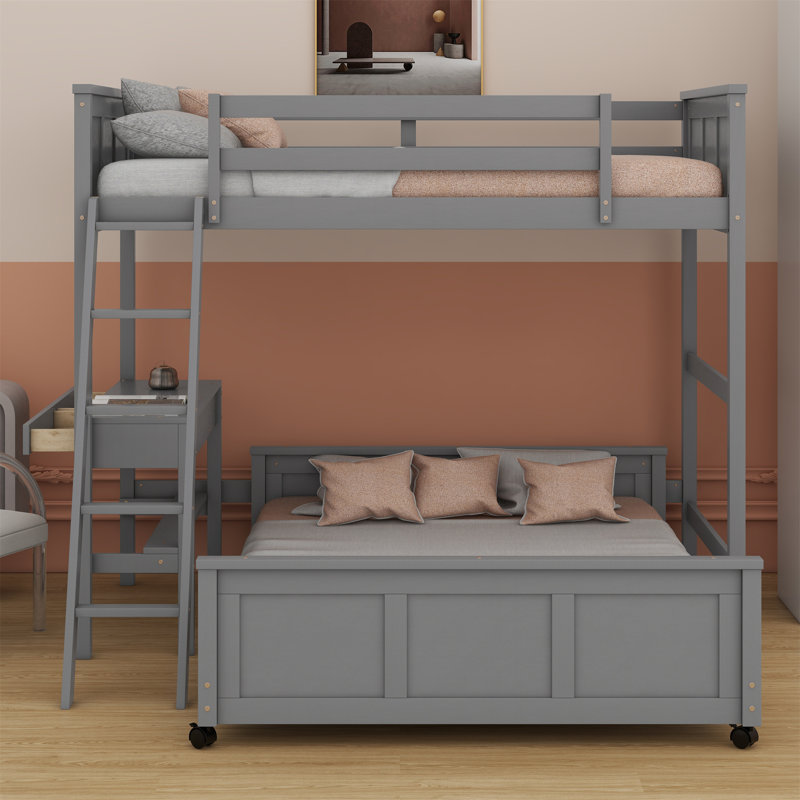 Icaro Bunk Bed with Desk, Full Over Full, Gray
