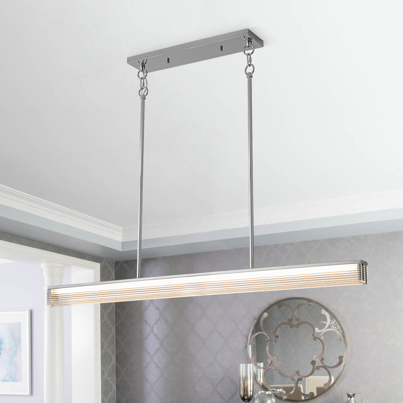 Modern Rectangular Bar Ribbed Glass Dimmable LED Pendant