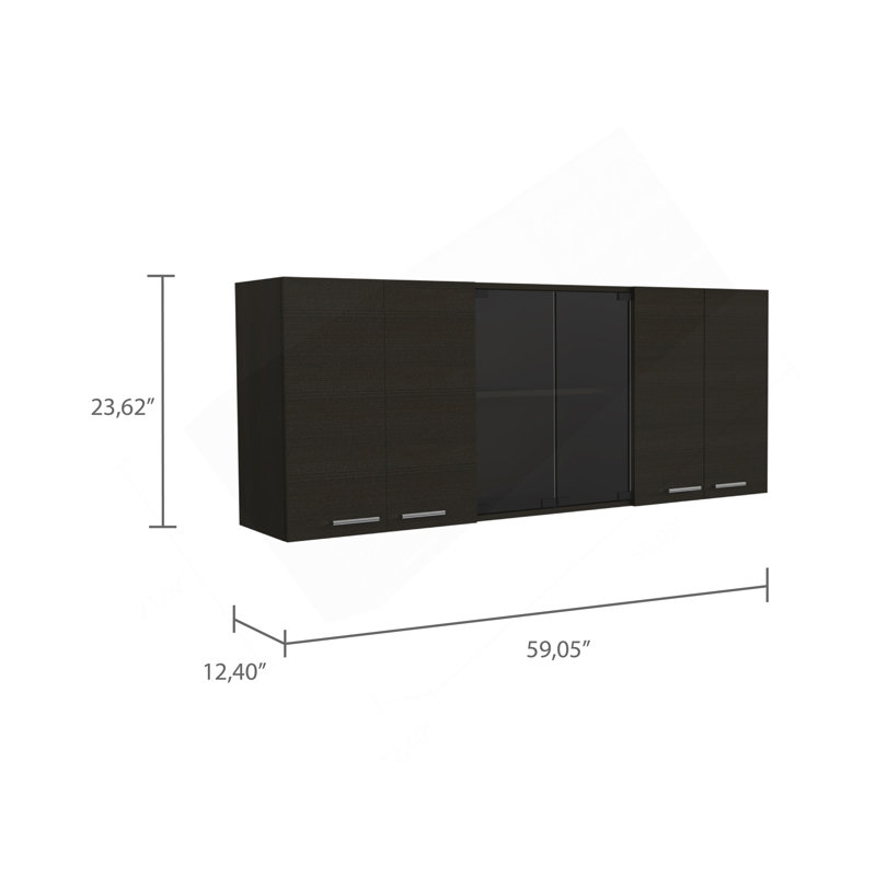 Armoire murale Yuma de 150 po, deux armoires fermées, deux tablettes ouvertes, Noir