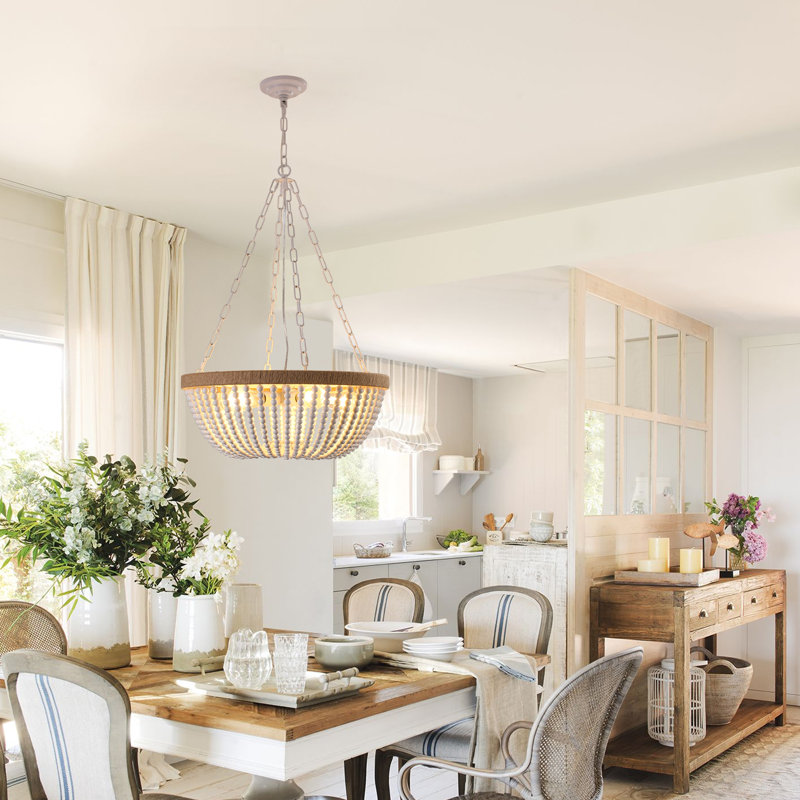 Lustre perlé en bois 5 lumières
