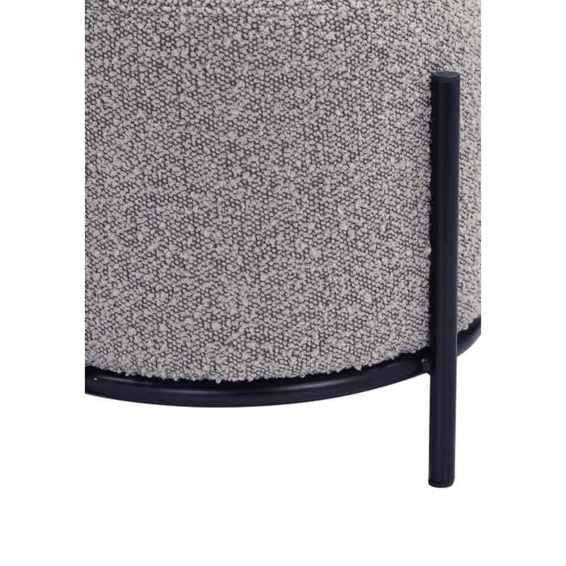 Gray Round Polyester Upholstered Iron Accent Stool