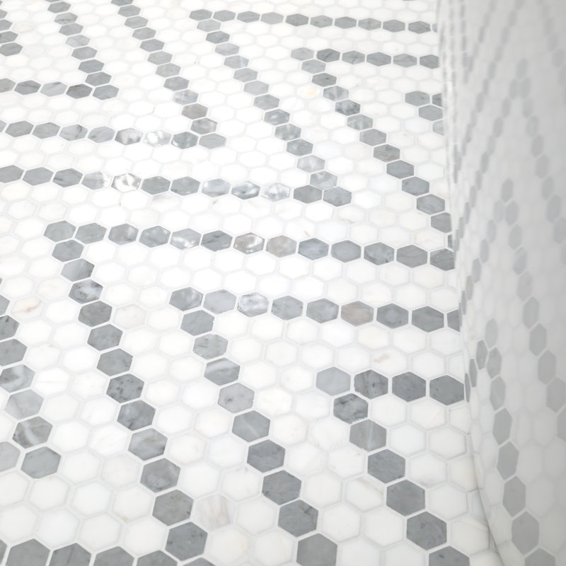 11 in. x 13 in. Polished Marble Mosaic Floor and Wall Tile, Calabria Frost