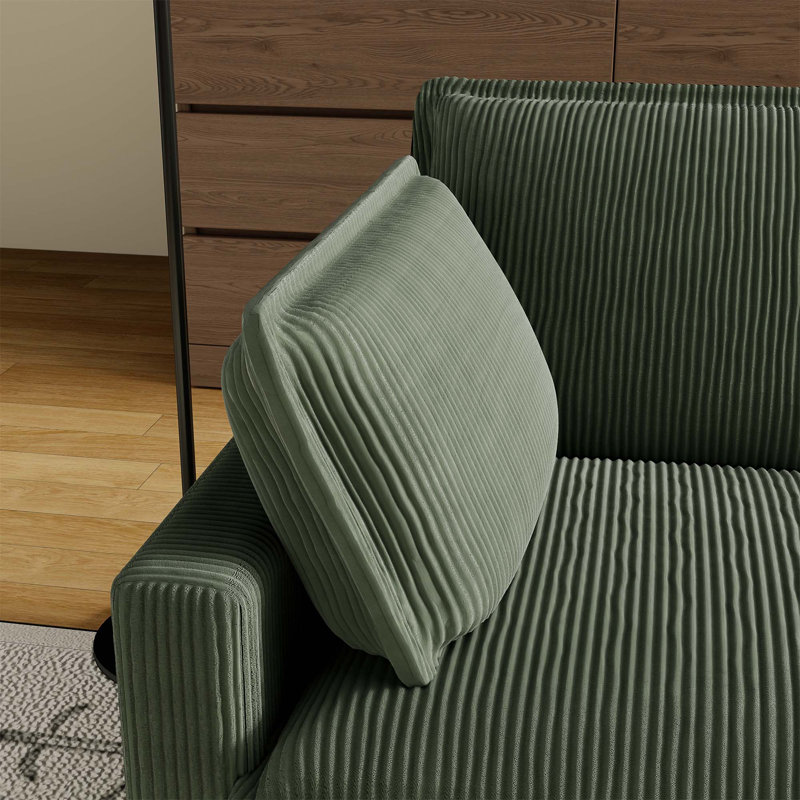 Modular Sectional Sofa: Deep - Seat Couch, Green Corduroy