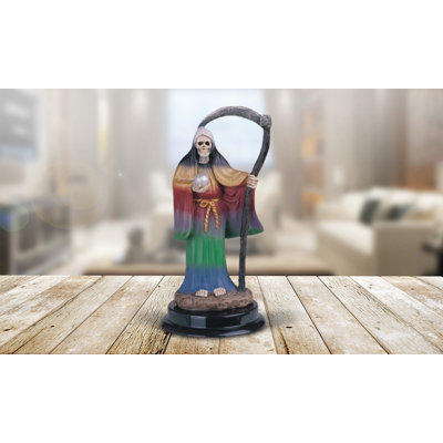 Jehieli 5"H Rainbow Santa Muerte Holding Scythe Figurine Unique Gifts