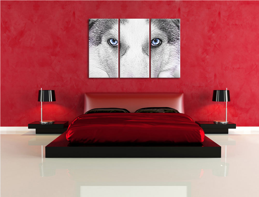 3-tlg. Leinwandbilder-Set „Husky mit Blauen Augen“, Grafikdruck