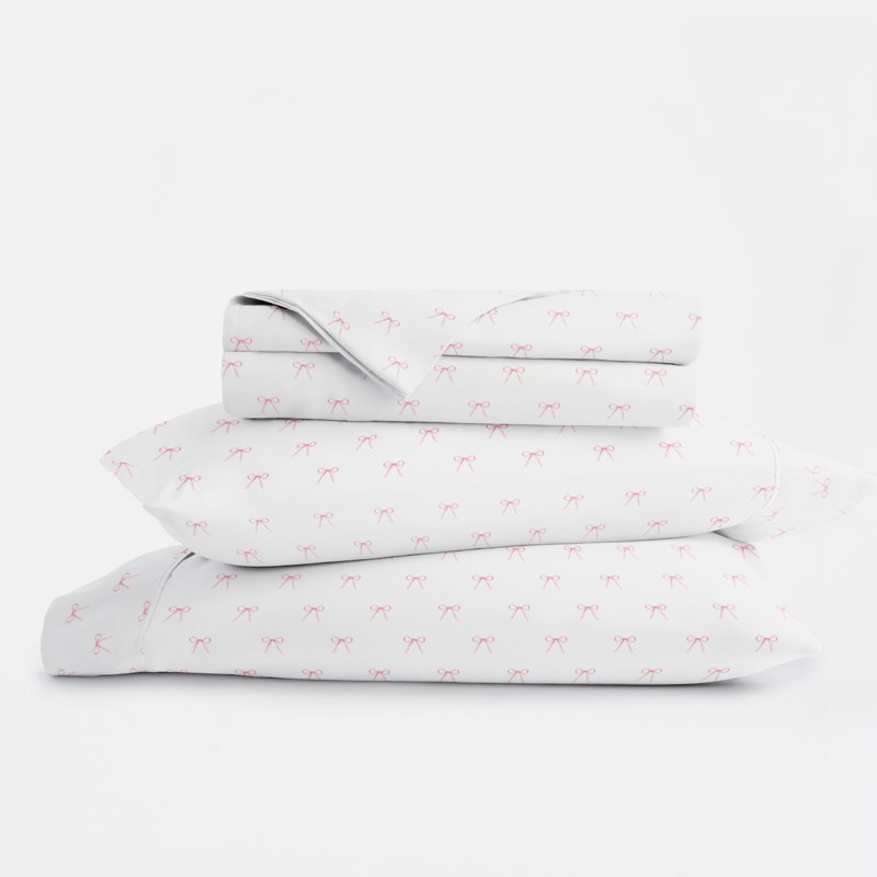 Ensemble de literie 4 pièces Ditsy, Ensemble de draps double / double avec 2 taies d'o, Boucles roses