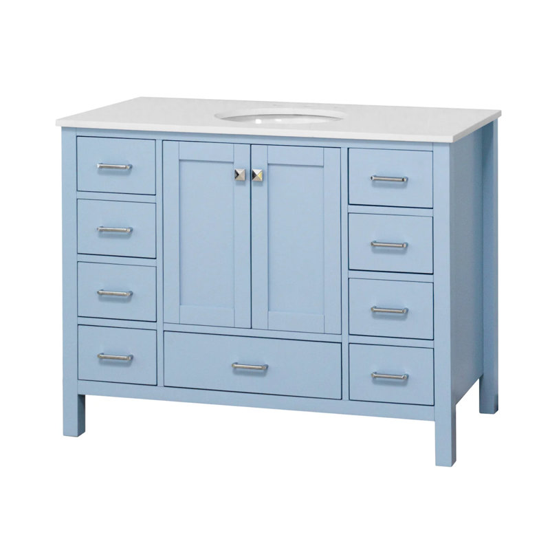 Ensemble de meuble-lavabo simple 48 po Claudett, Bleu poudre, Blanc d'ingénierie