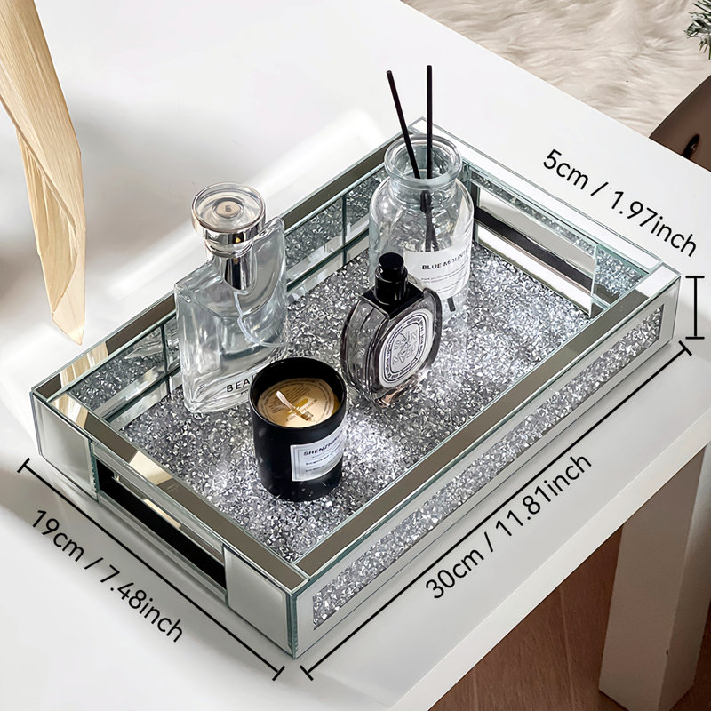 Luxury Silver Diamond Long Tray - Light Luxury Cosmetics Storage Box, Sparkling Choice For Dressing Table And Entrance