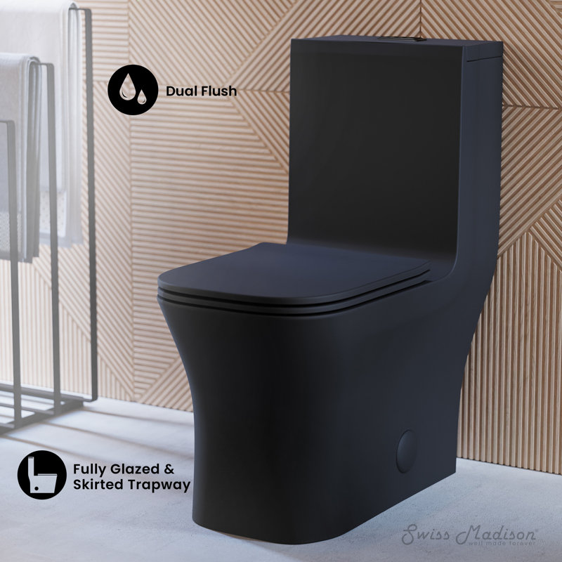 Concorde One Piece Square Toilet Dual Flush in Matte Black, Black Hardware 1.1/1.6 gpf, Matte Black, Top