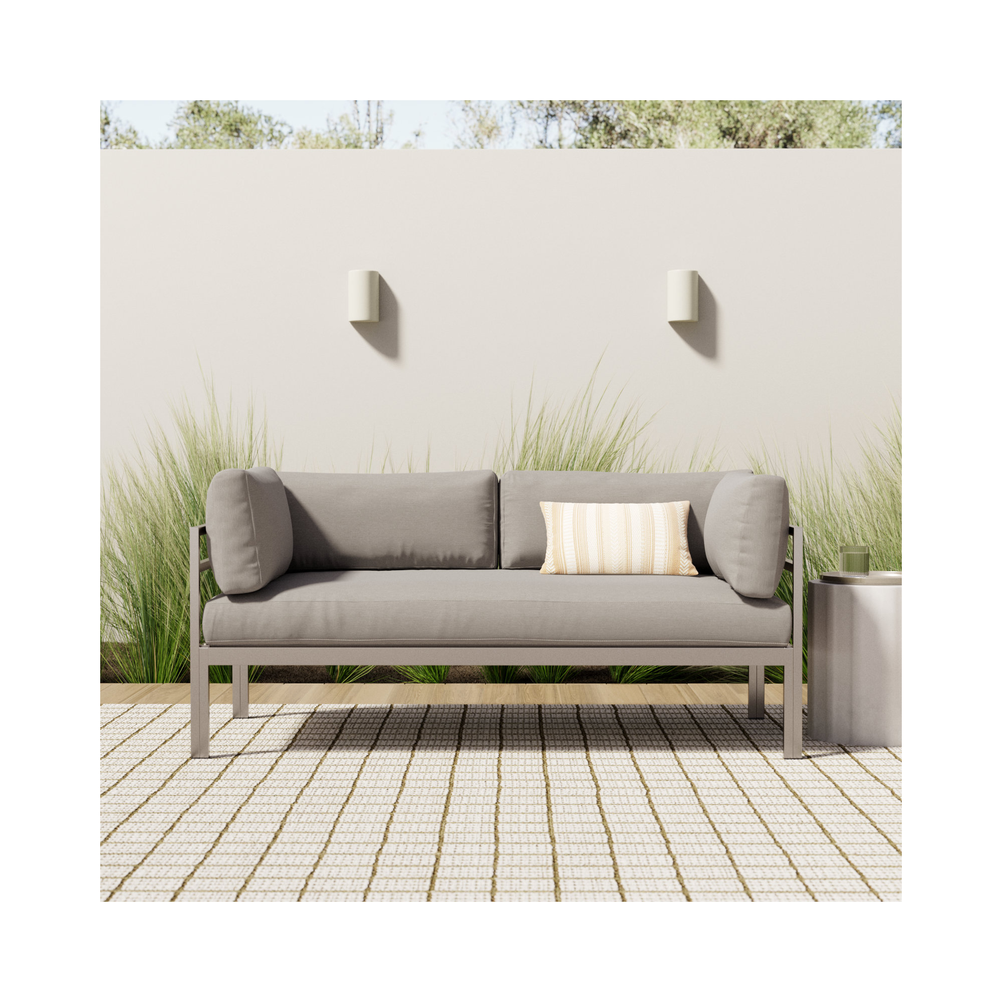 Novae 65" Wide Outdoor Patio Sofa with Cushions, Gray