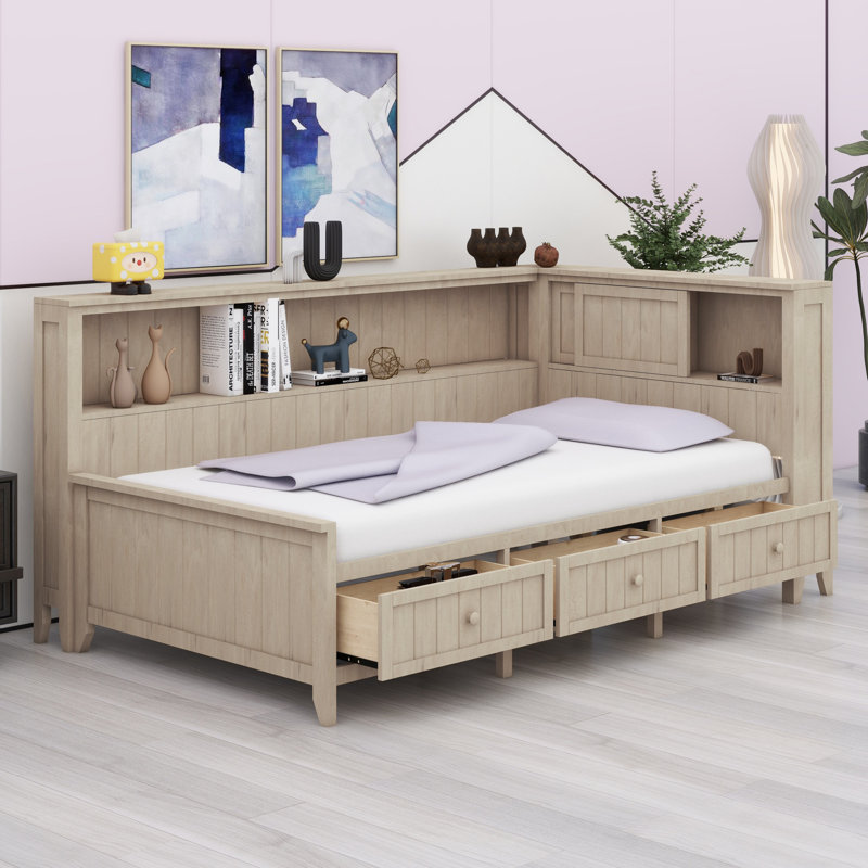 Daybed With Storage Shelves And 3 Drawers, Twin