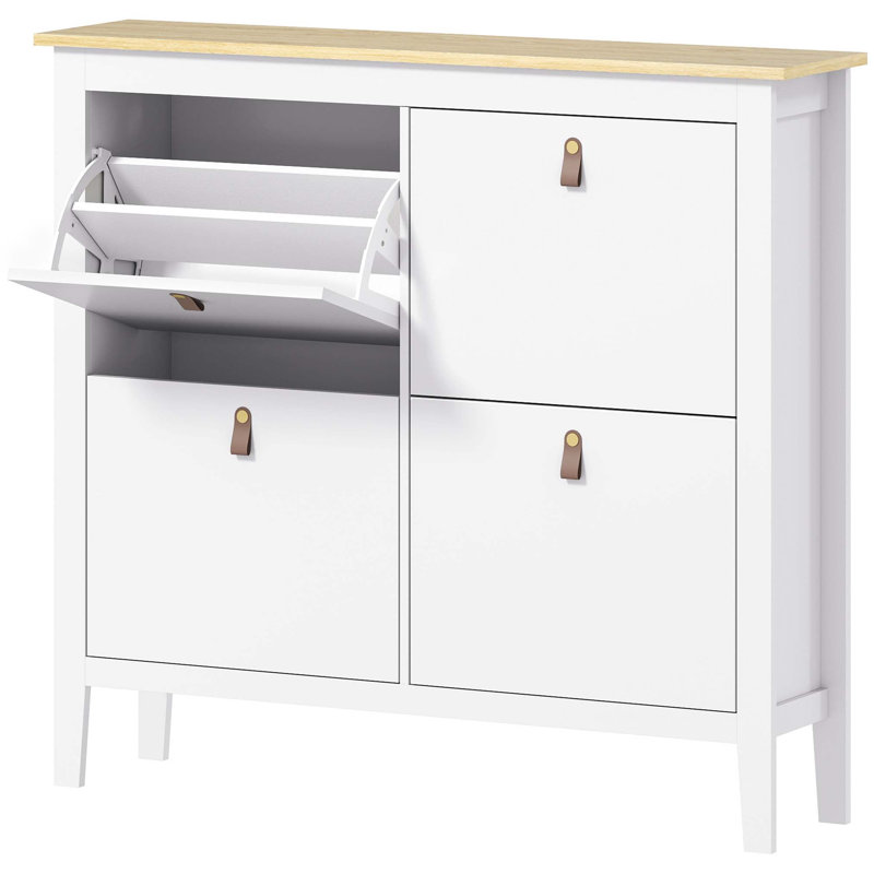 Flip Down Shoe Storage, 95cm H x 105cm W x 24cm D, White/Brown