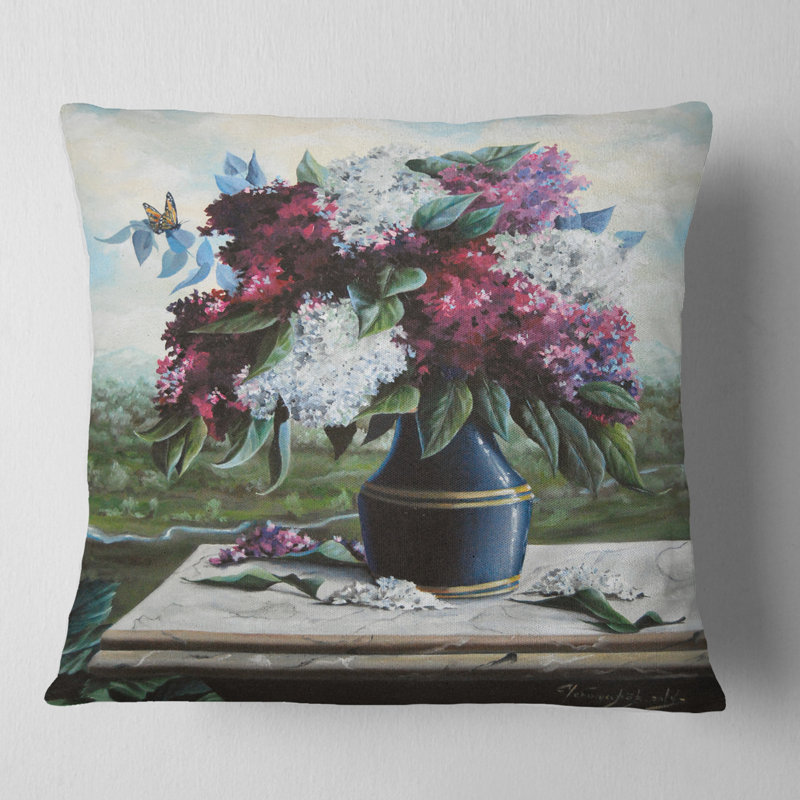 Lilas en bleu - oreiller imprimé floral, 16 po x 1 po, Coussin décoratif