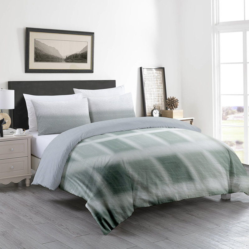  Ensemble de housse de couette réversible standard en coton 3 pièces vert, Housse de couette pour grand lit et 2 taies décor