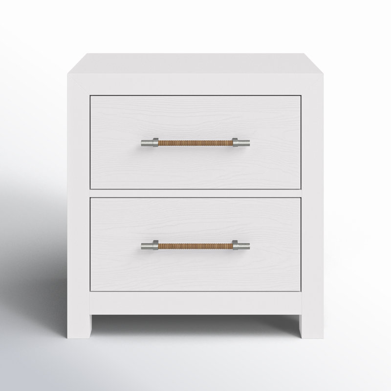 White Coastal 2-Drawer Nightstand with Woven Handles
