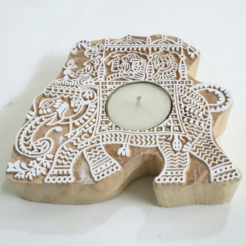  Porte-bougie rustique en bois fait à la main 4,5 x 4,5, avec teinture naturelle pour un décor de maison élégant, 3