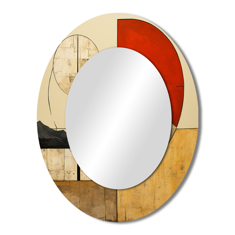 Time Capsule Vintage Illustration - Abstract Oval Decorative Mirror On Metal, 43" x 33"