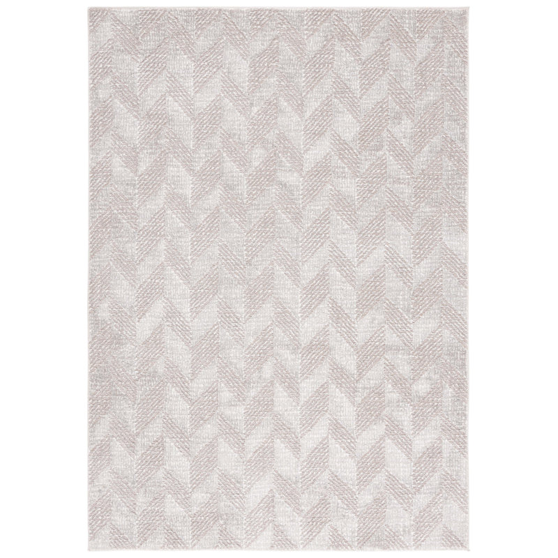 Tapis taupe / ivoire en polyester tissé à la machine Itu, Rectangle 5 pi 3 po x 7 pi 7 po