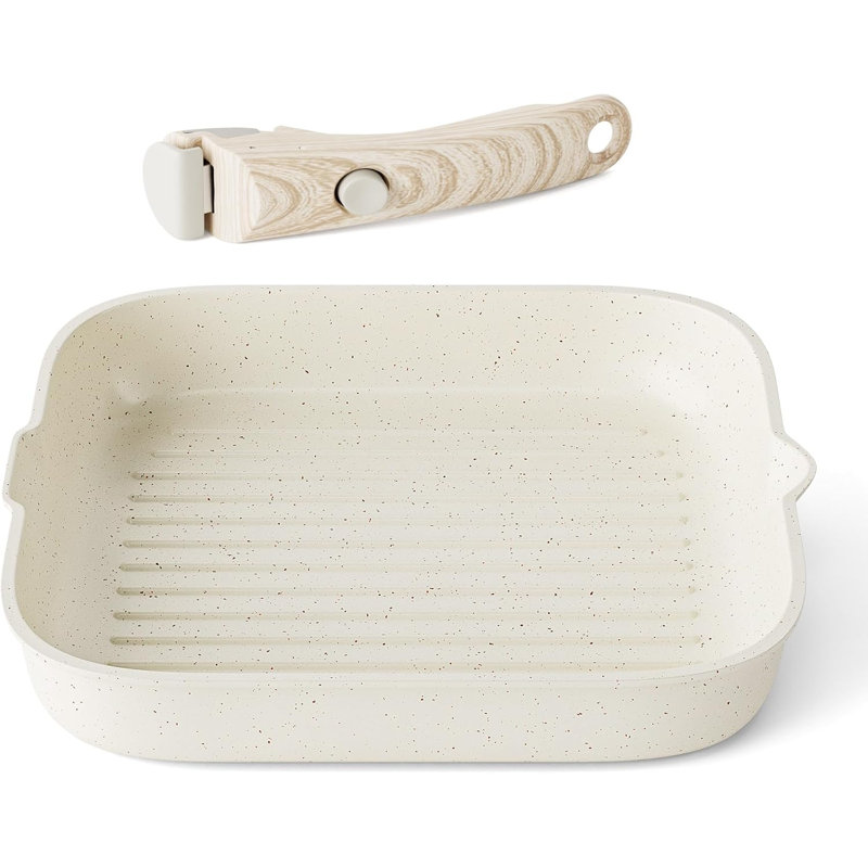 Caannasweis Detachable Handle 11" Grill Pan, Induction, Beige
