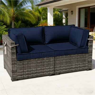 Riven 2-Person Modular Outdoor PE Wicker Loveseat Set of 2, All Weather Patio Armchairs with Washable Thick Cushions