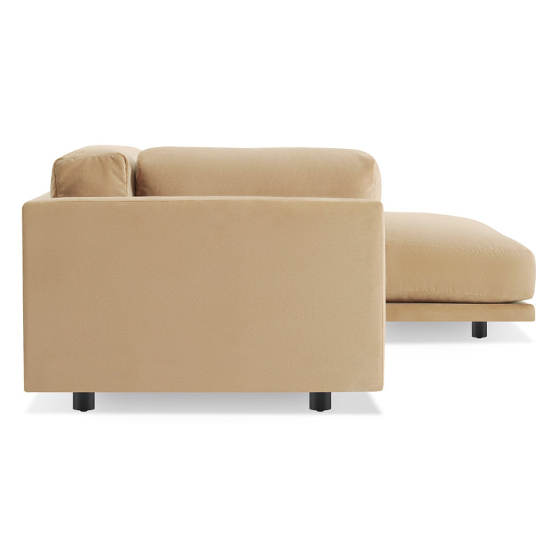 Sunday Chaise Sectional, Camel Velvet Polyester Blend, Right Hand Facing