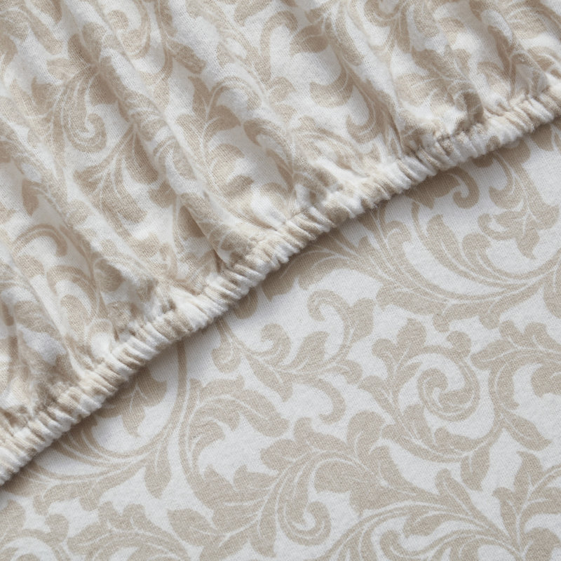 Scroll 4-Piece Triple Brushed Cotton Flannel Bed Sheet Set, Taupe, Full/Double Sheet Set with 1 Fitted Sheet