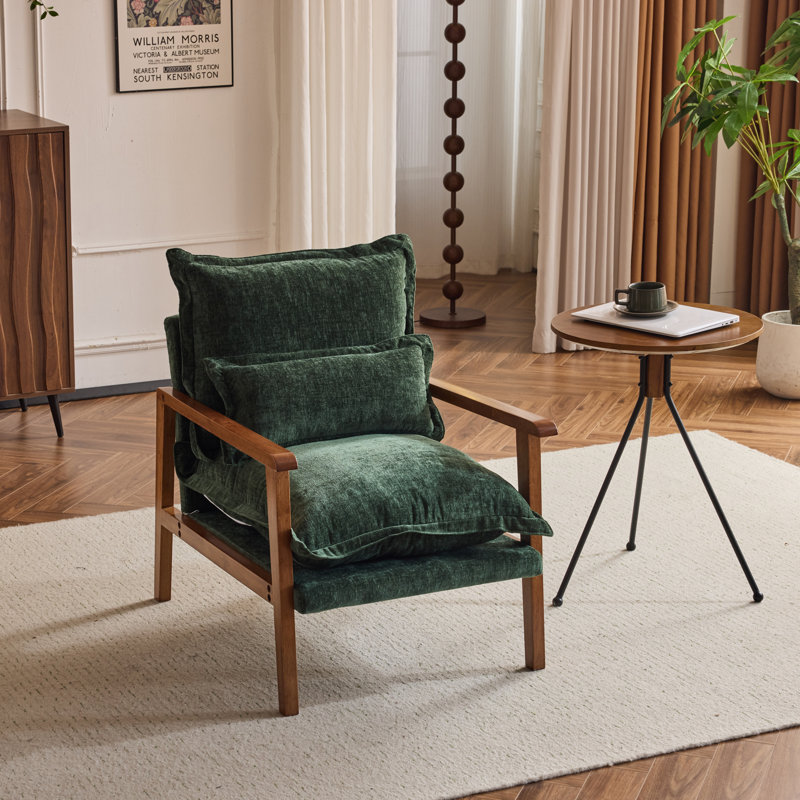 Masson Chenille Accent Chair Armchair With Pillow, Green Chenille