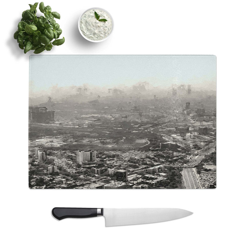Tempered Glass Skyline in Mumbai India Chopping Board, 39 cm W x 28.5 cm L